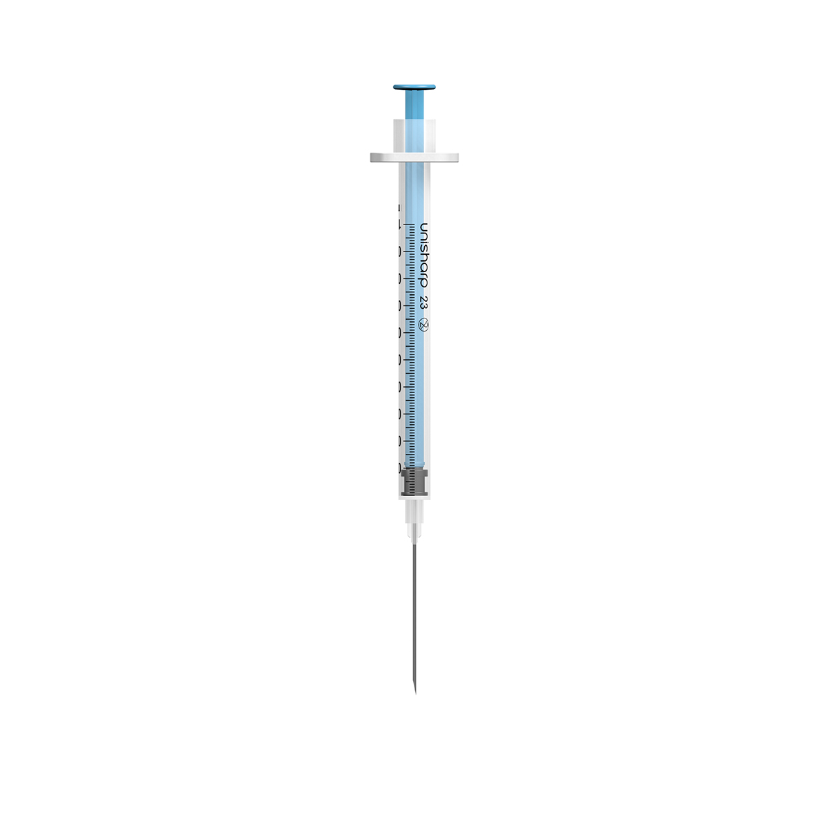 Unisharp 1ml 23G 32mm (1¼ inch) blue fixed needle syringe