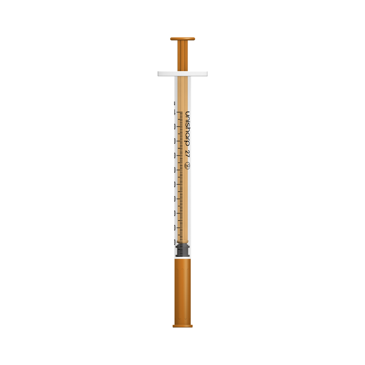 Unisharp 1ml 27G fixed needle syringe: Orange