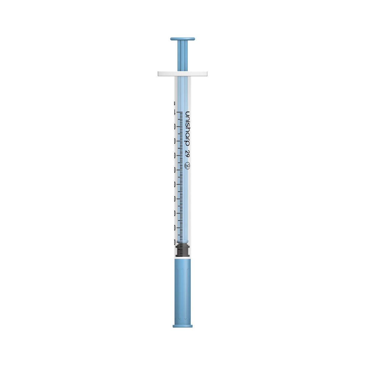 Unisharp 1ml 29G fixed needle syringe: blue