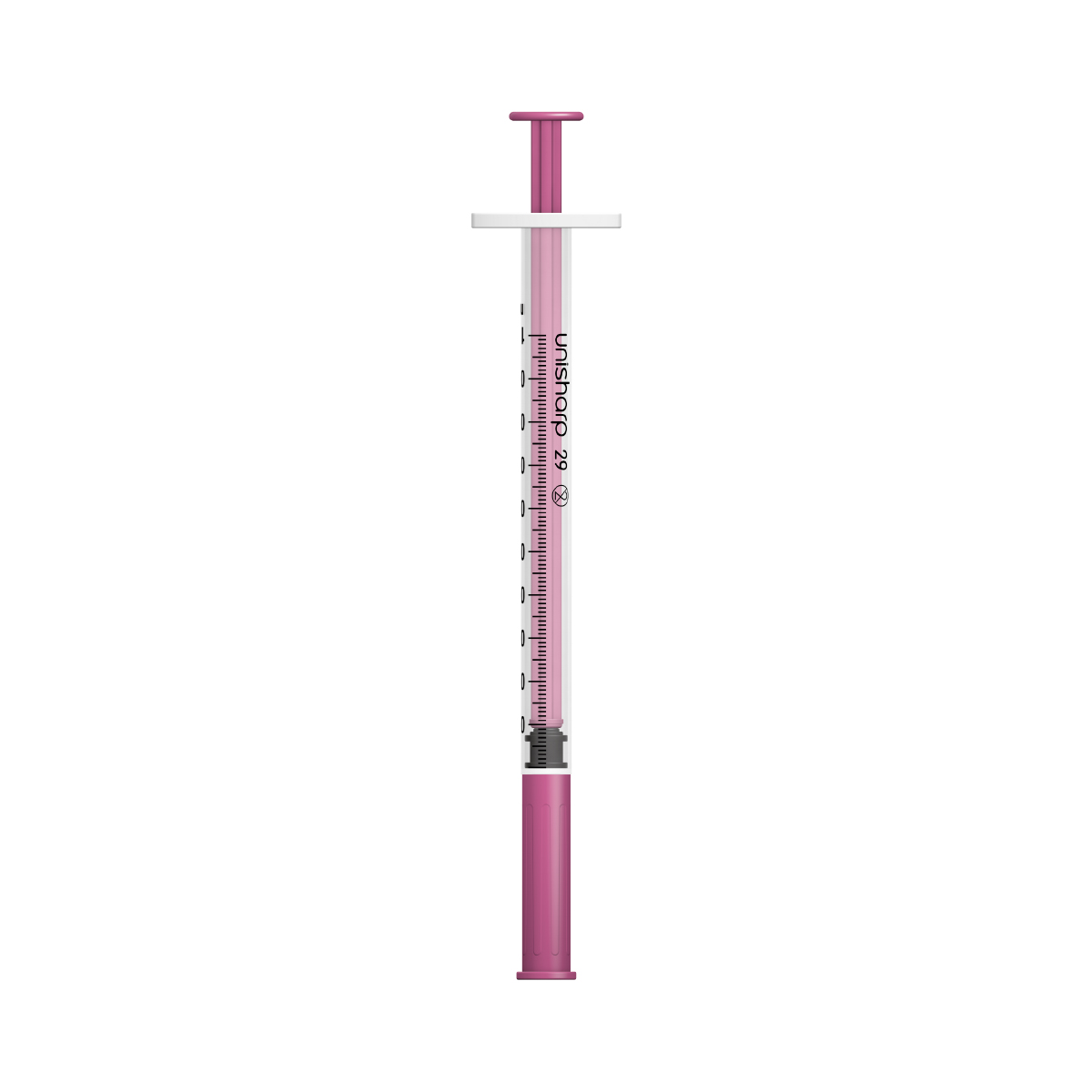 Unisharp 1ml 29G fixed needle syringe: pink