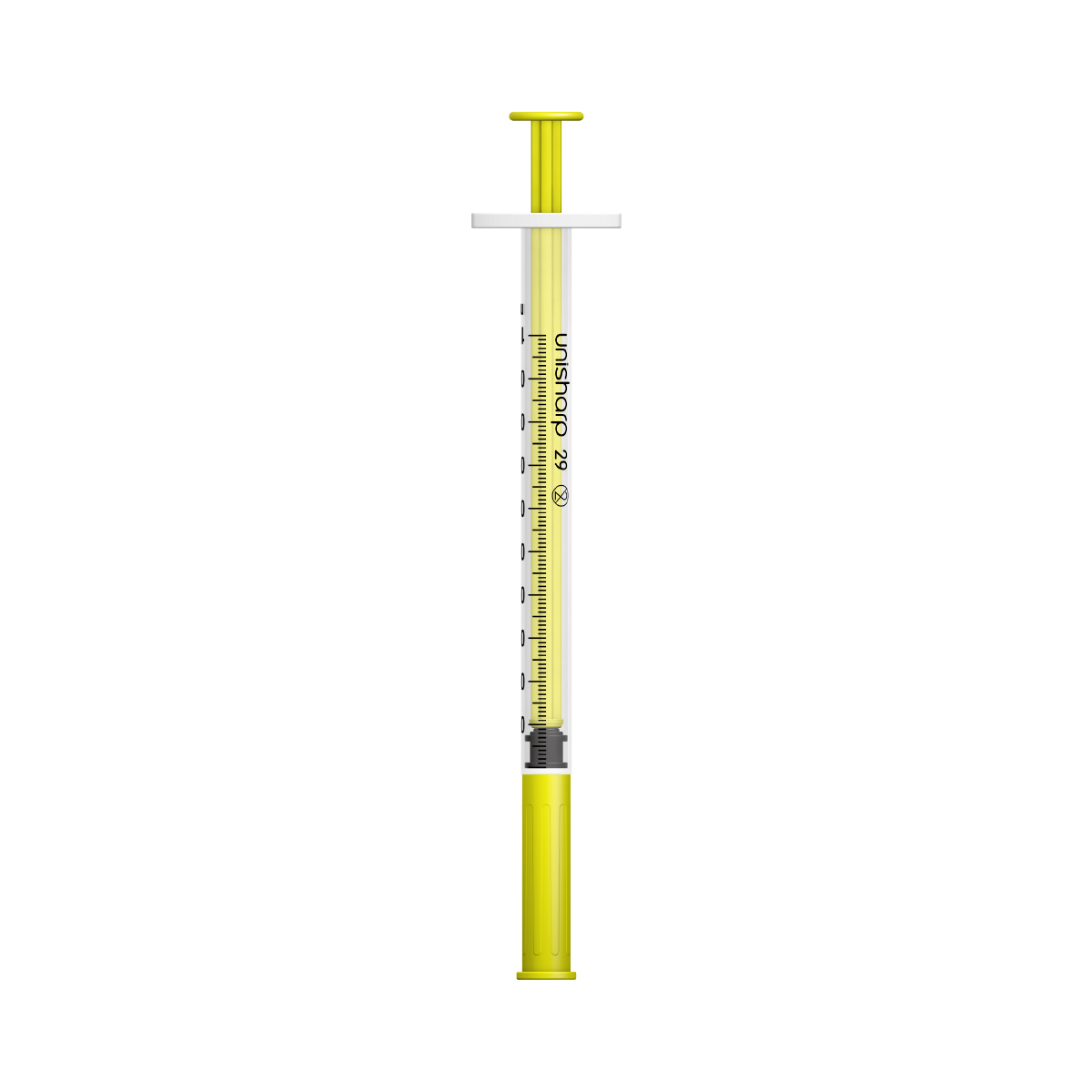 Unisharp 1ml 29G fixed needle syringe: yellow