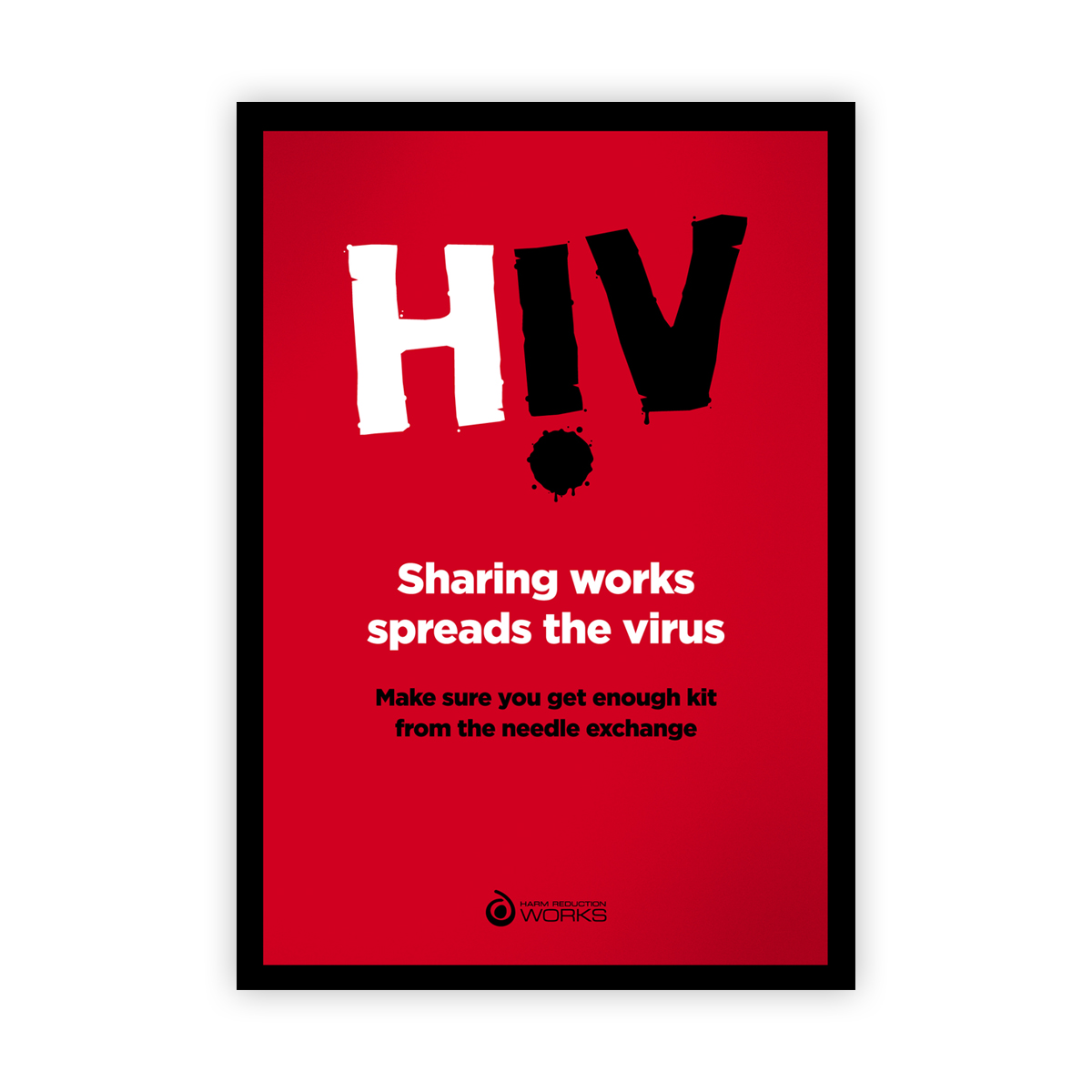 HIV poster: sharing works spreads the virus 