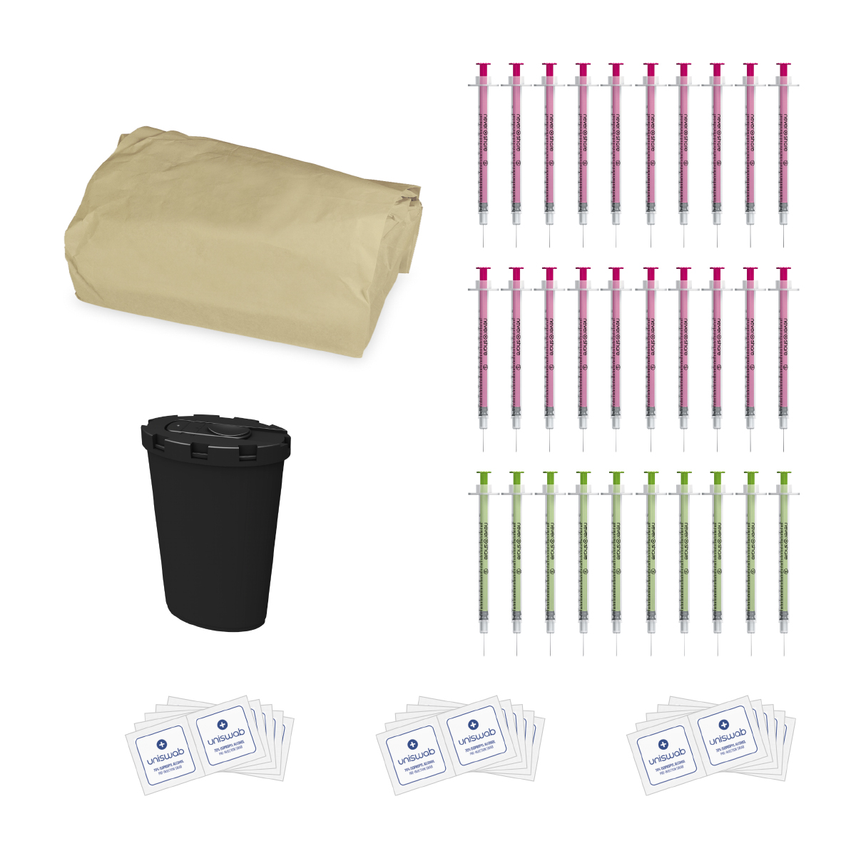 Nevershare 1ml: 30 Pack (includes a bin and swabs)