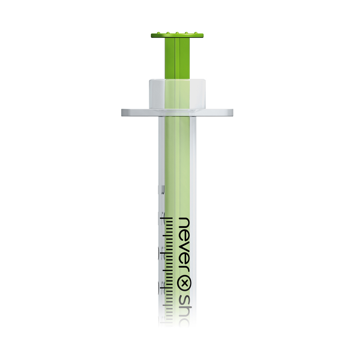 Nevershare 1ml 30G fixed needle syringe: green  (discontinued, see below)