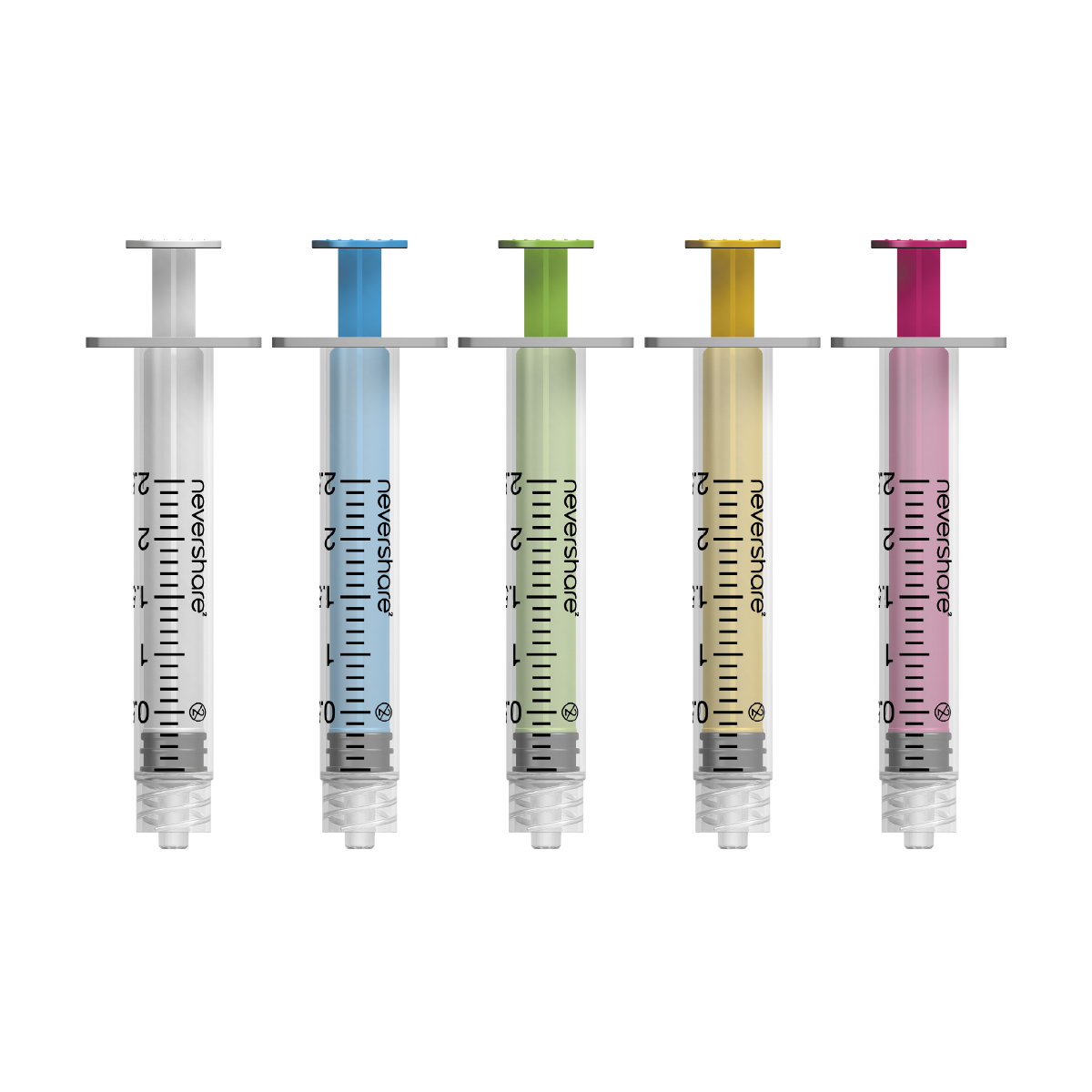 2ml Nevershare Syringe: mixed colours