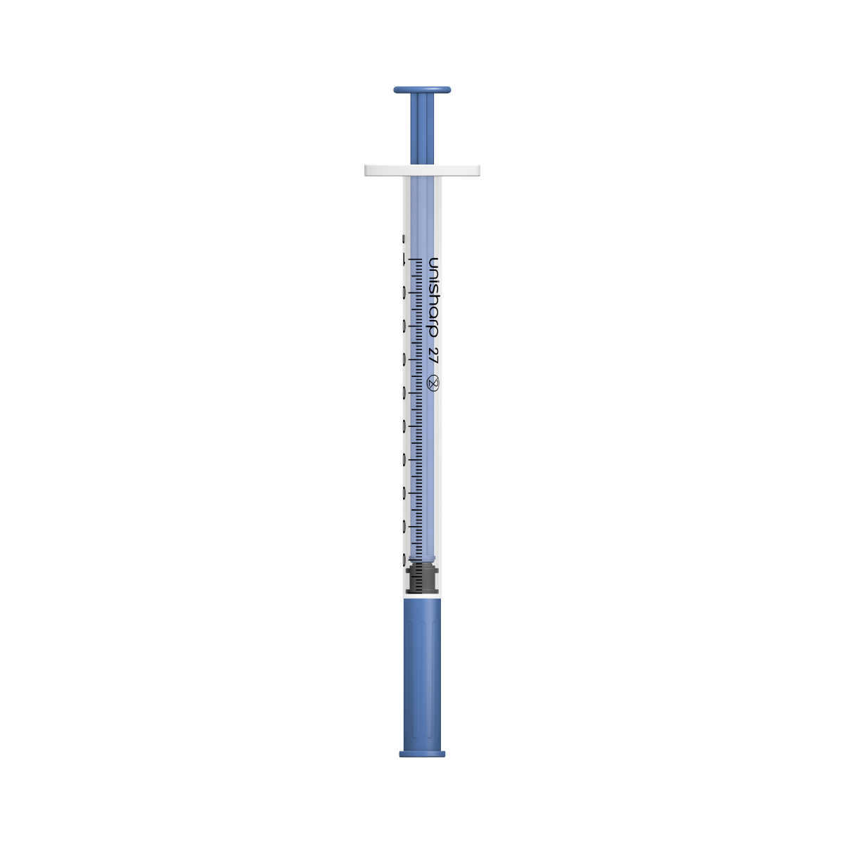 Unisharp 1ml 27G fixed needle syringe: Blue