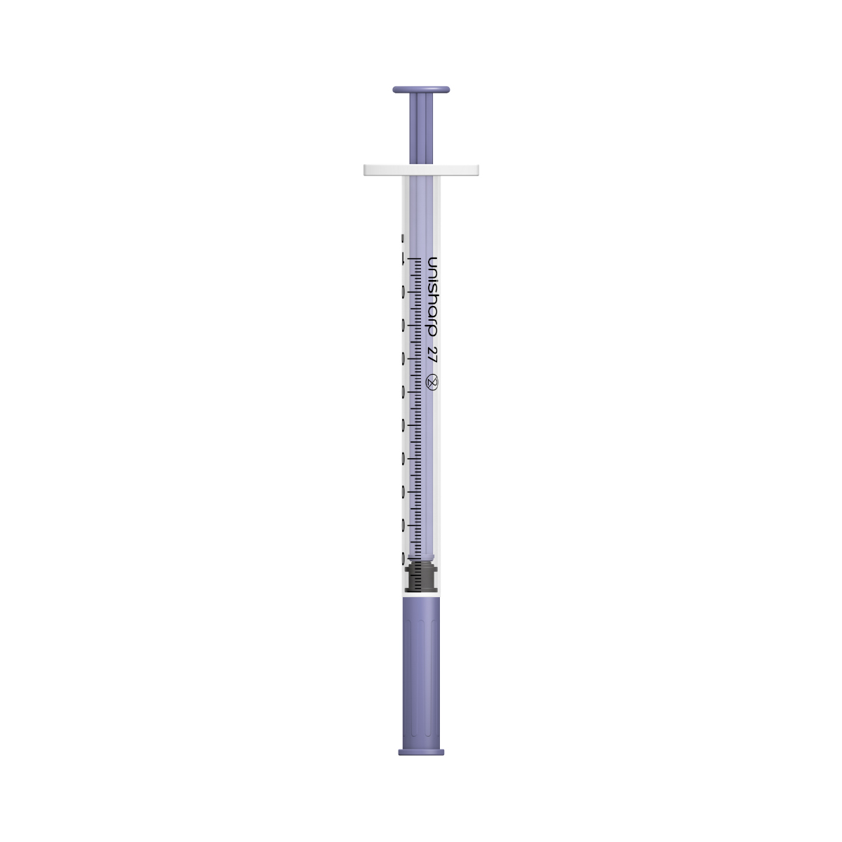 Unisharp 1ml 27G fixed needle syringe: Violet