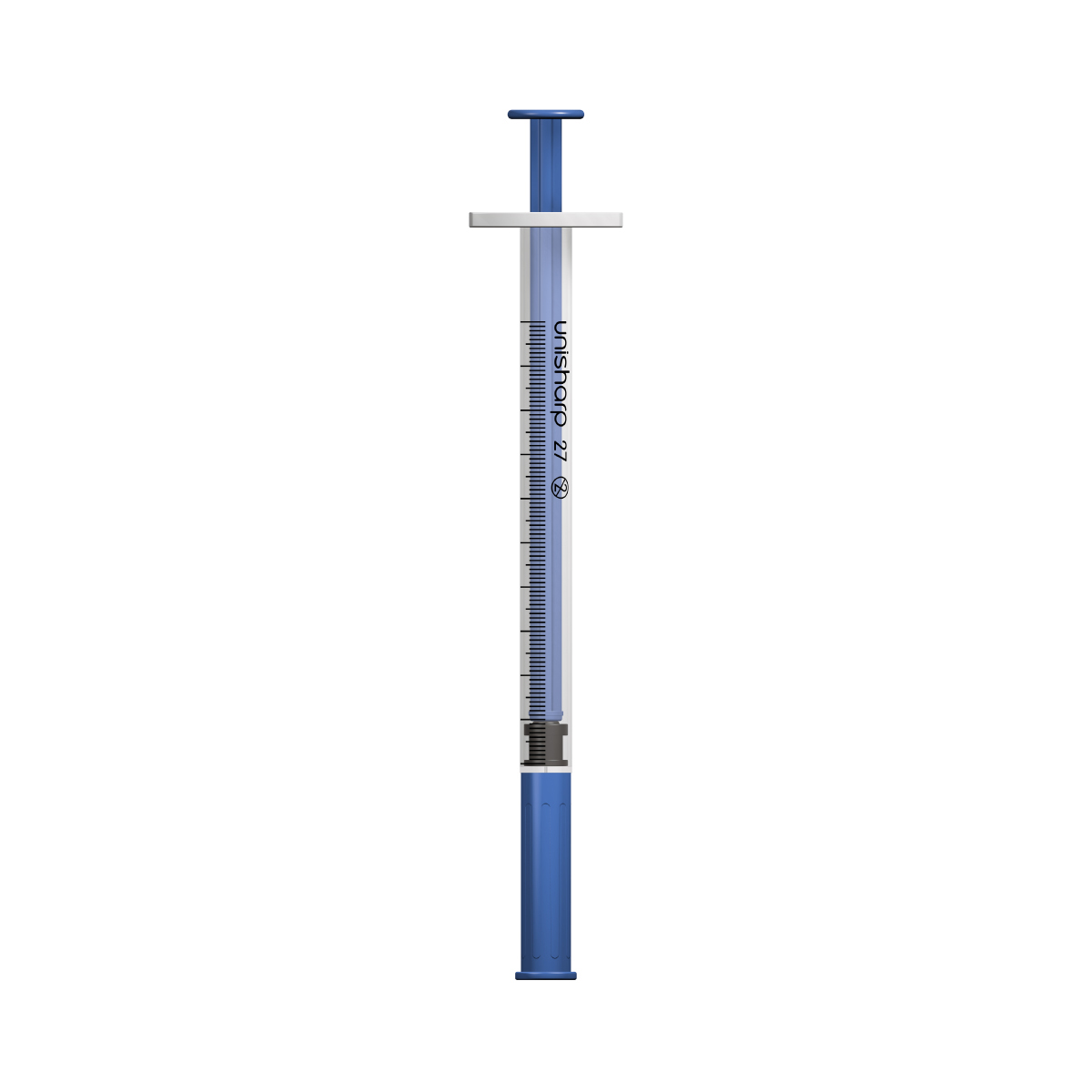 Unisharp 1ml 27G fixed needle syringe: Blue