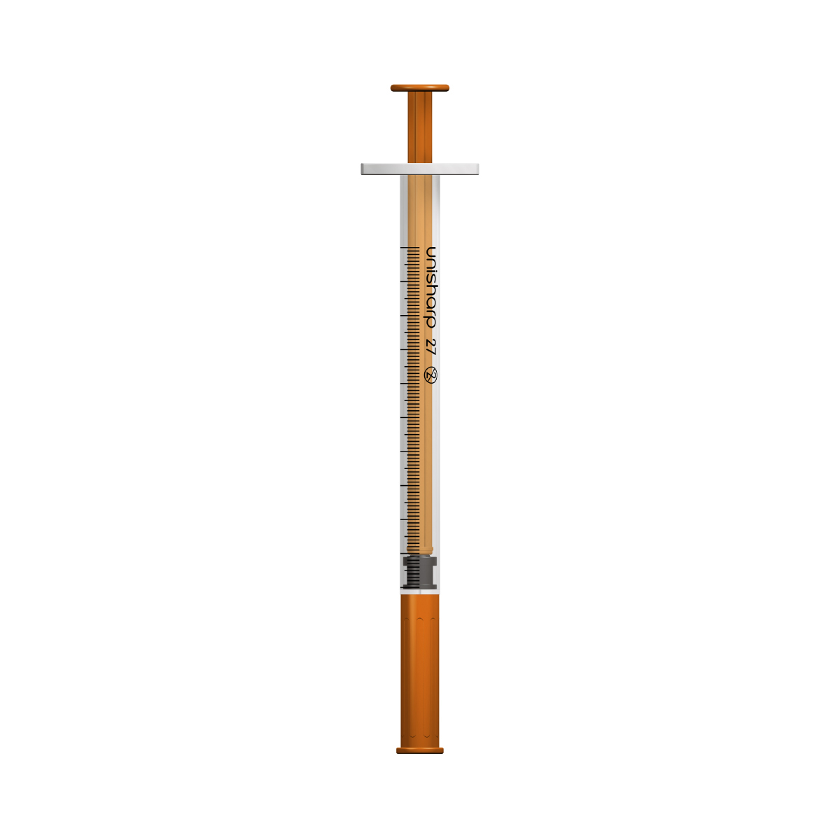 Unisharp 1ml 27G fixed needle syringe: Orange