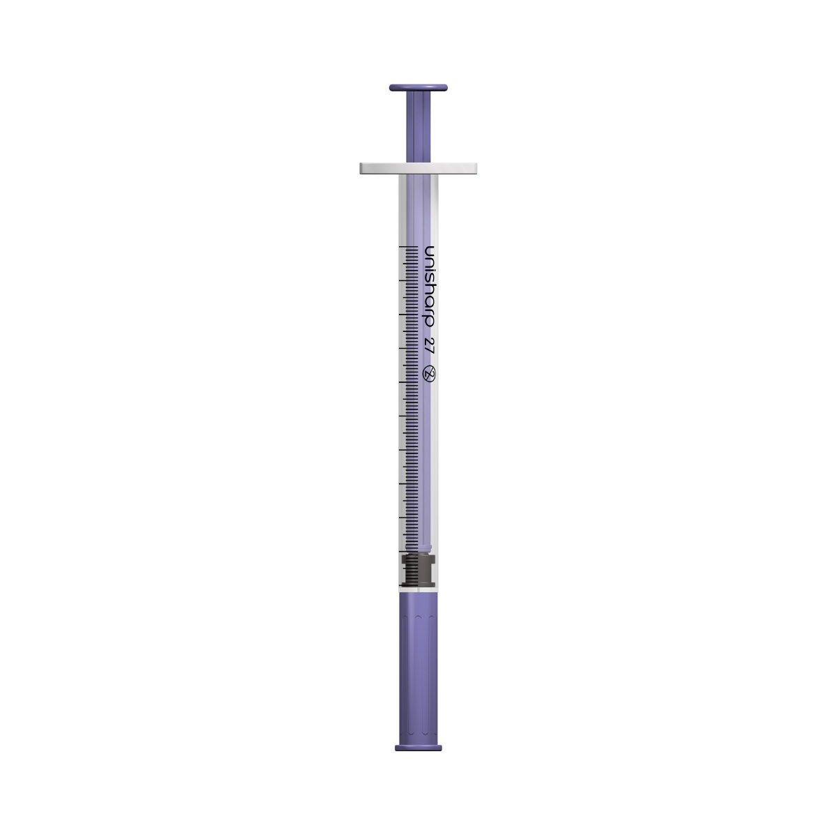 Unisharp 1ml 27G fixed needle syringe: Violet