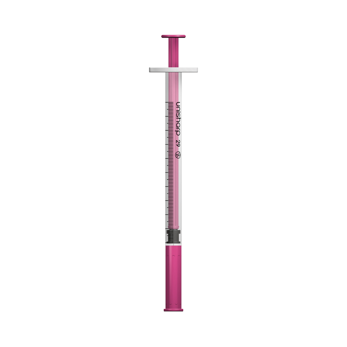 Unisharp 1ml 29G fixed needle syringe: pink