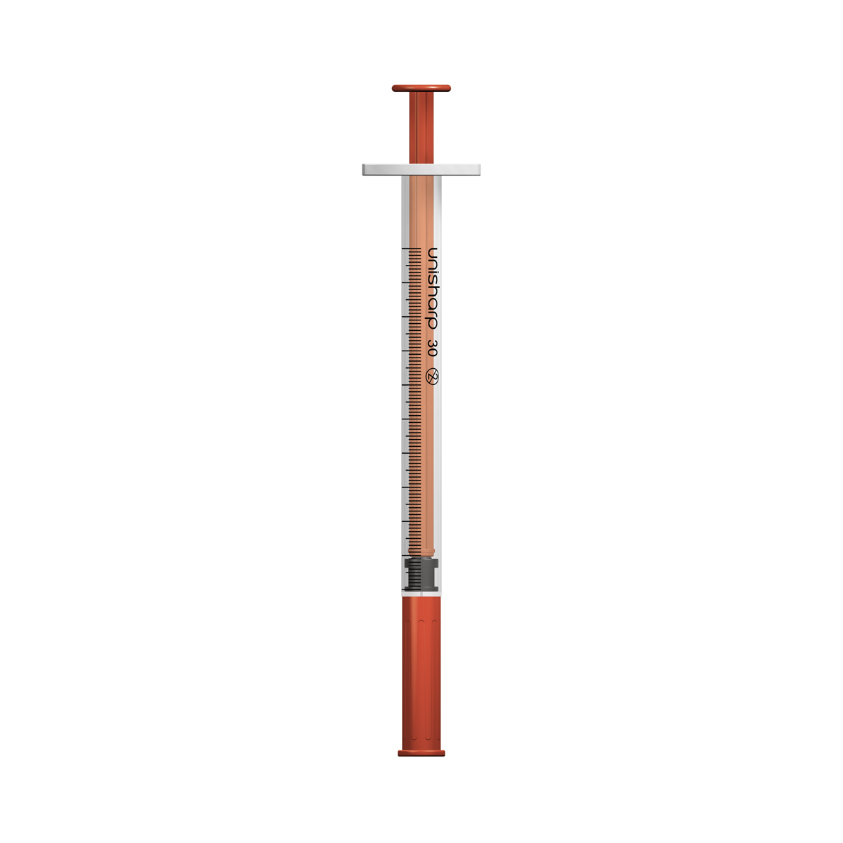 Unisharp 1ml 30G fixed needle syringe: red