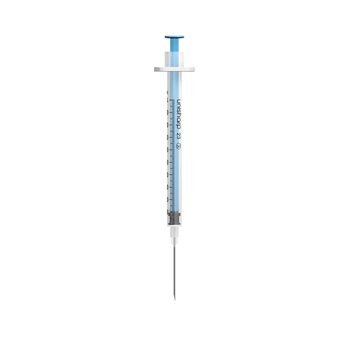 Unisharp 1ml 23G 25mm (1 inch) fixed blue needle syringe
