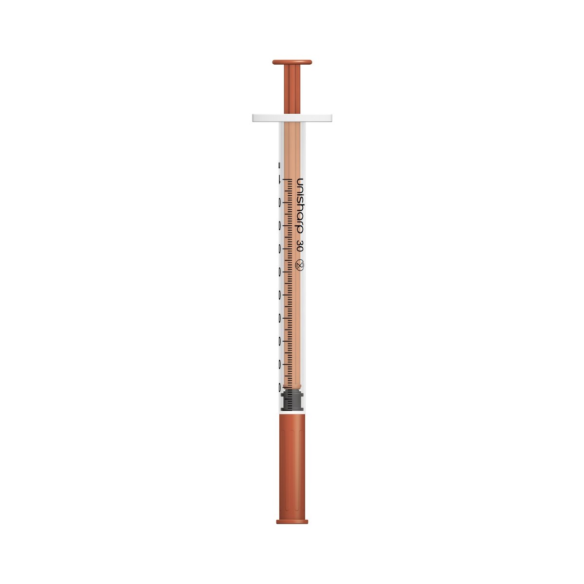 Unisharp 1ml 30G fixed needle syringe: red